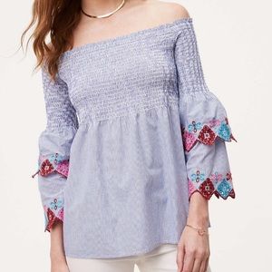 LOFT Fiesta embroidered smocked top
